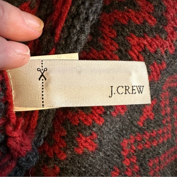 J. Crew Gray Red Fair Isle Lambswool 1/4 Zip Pullover Sweater - Picture 11 of 14
